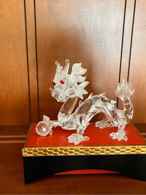Swarovski Clear Crystal Dragon Figurine with Red Eyes